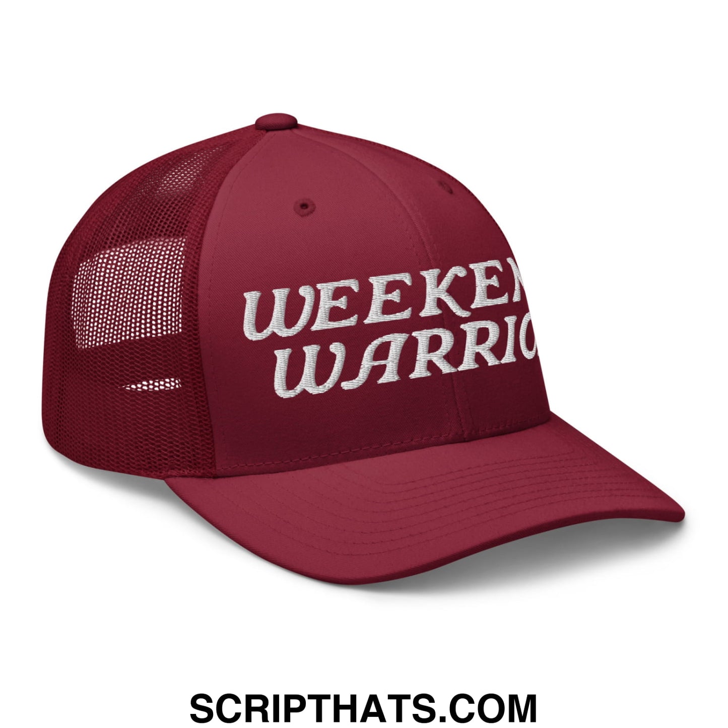 Weekend Warrior Embroidered Mesh Trucker Hat Cranberry