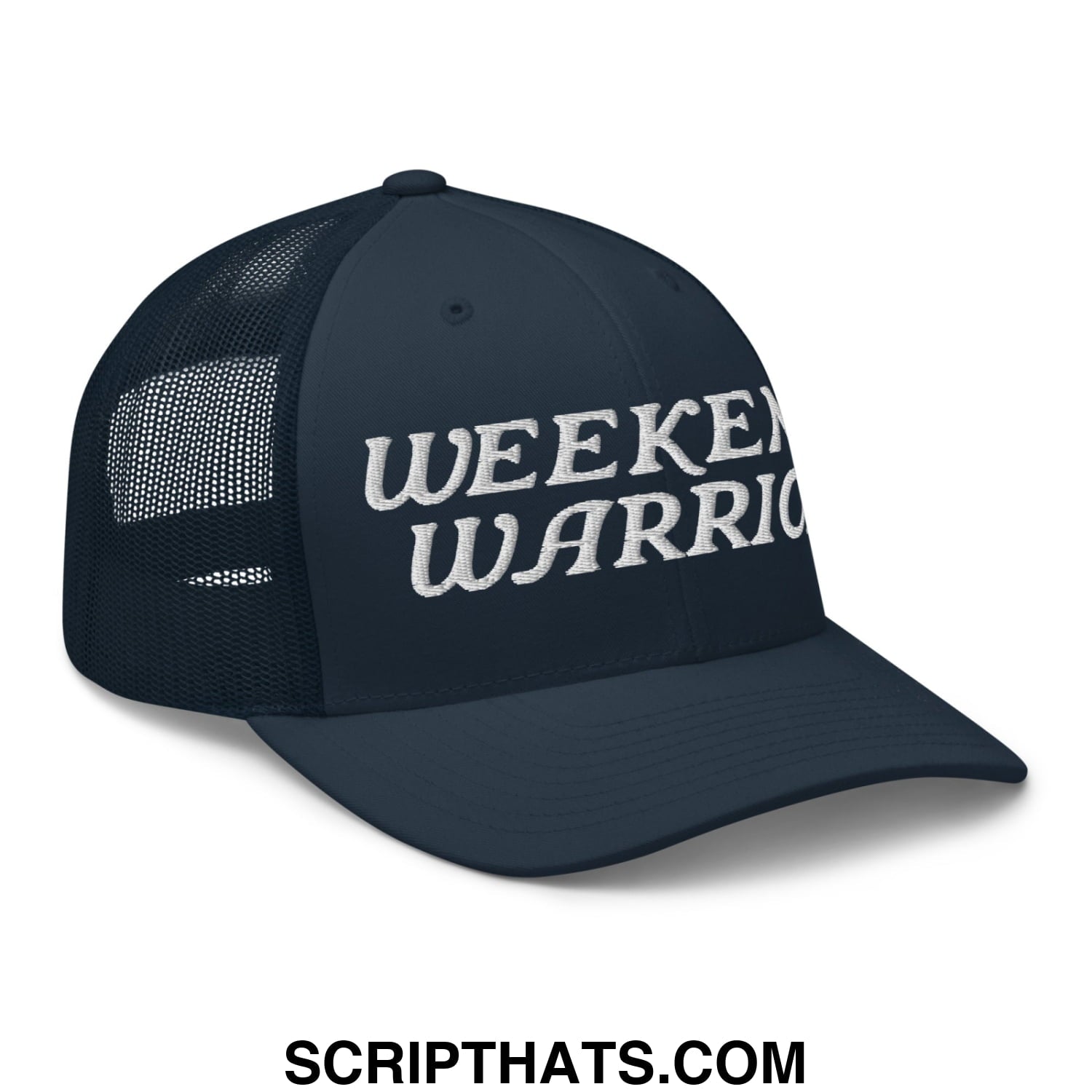 Weekend Warrior Embroidered Mesh Trucker Hat Navy