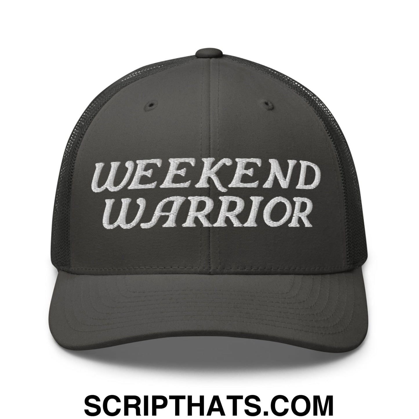 Weekend Warrior Embroidered Mesh Trucker Hat Charcoal