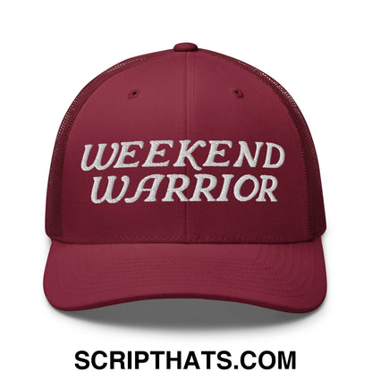 Weekend Warrior Embroidered Mesh Trucker Hat Cranberry