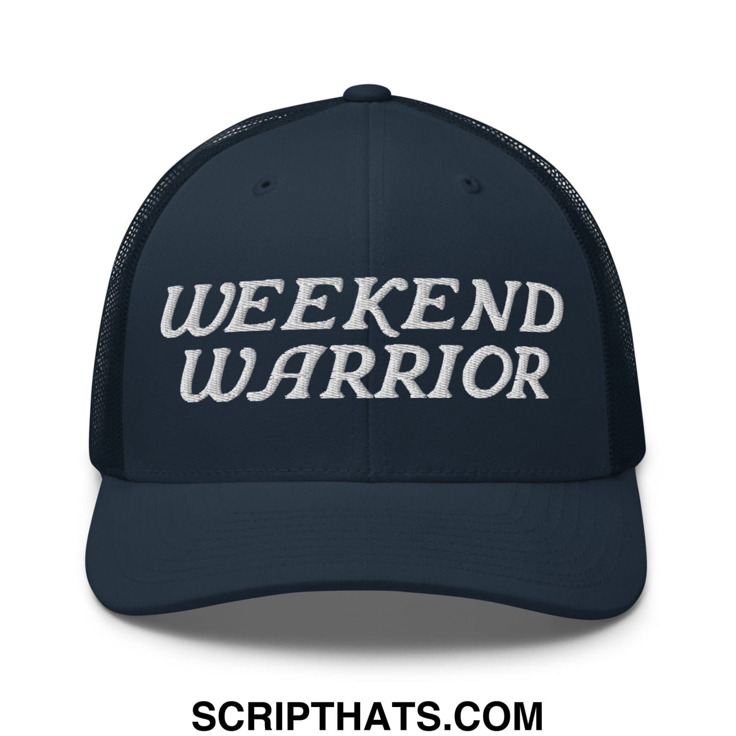 Weekend Warrior Embroidered Mesh Trucker Hat Navy