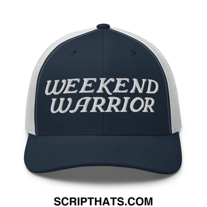 Weekend Warrior Embroidered Mesh Trucker Hat Navy White
