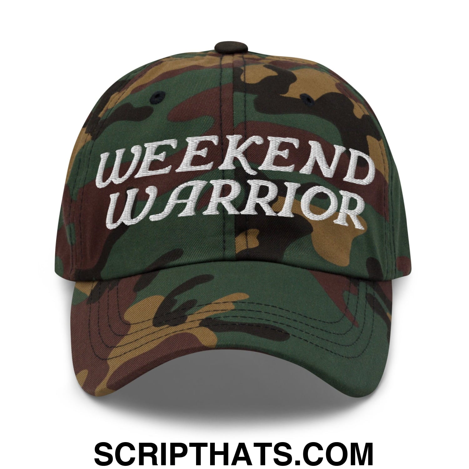 Weekend Warrior Embroidered Unstructured Dad Hat Green Camo