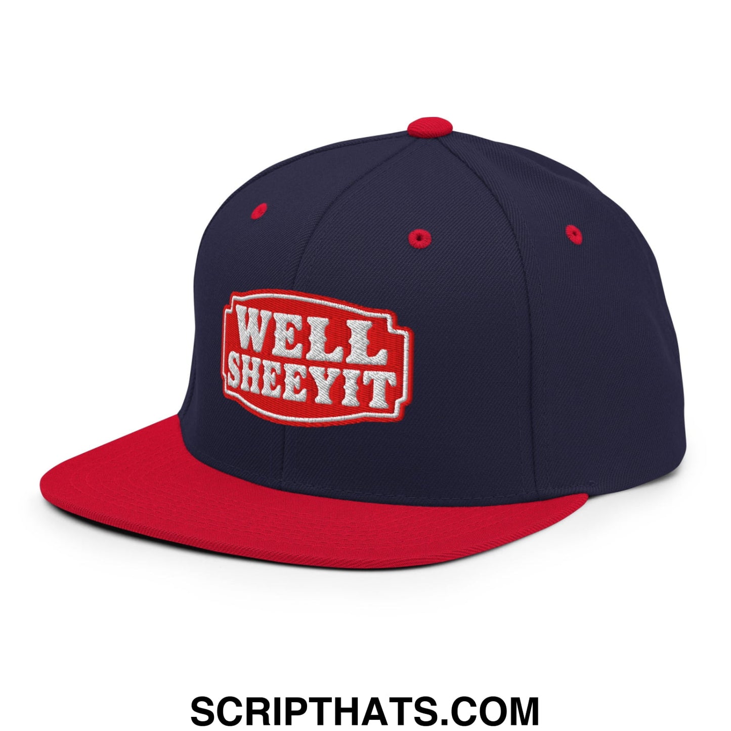 Well Sheeyit Embroidered Flat Bill Brim Snapback Hat Navy Red
