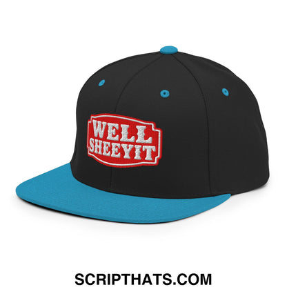 Well Sheeyit Embroidered Flat Bill Brim Snapback Hat Black Teal