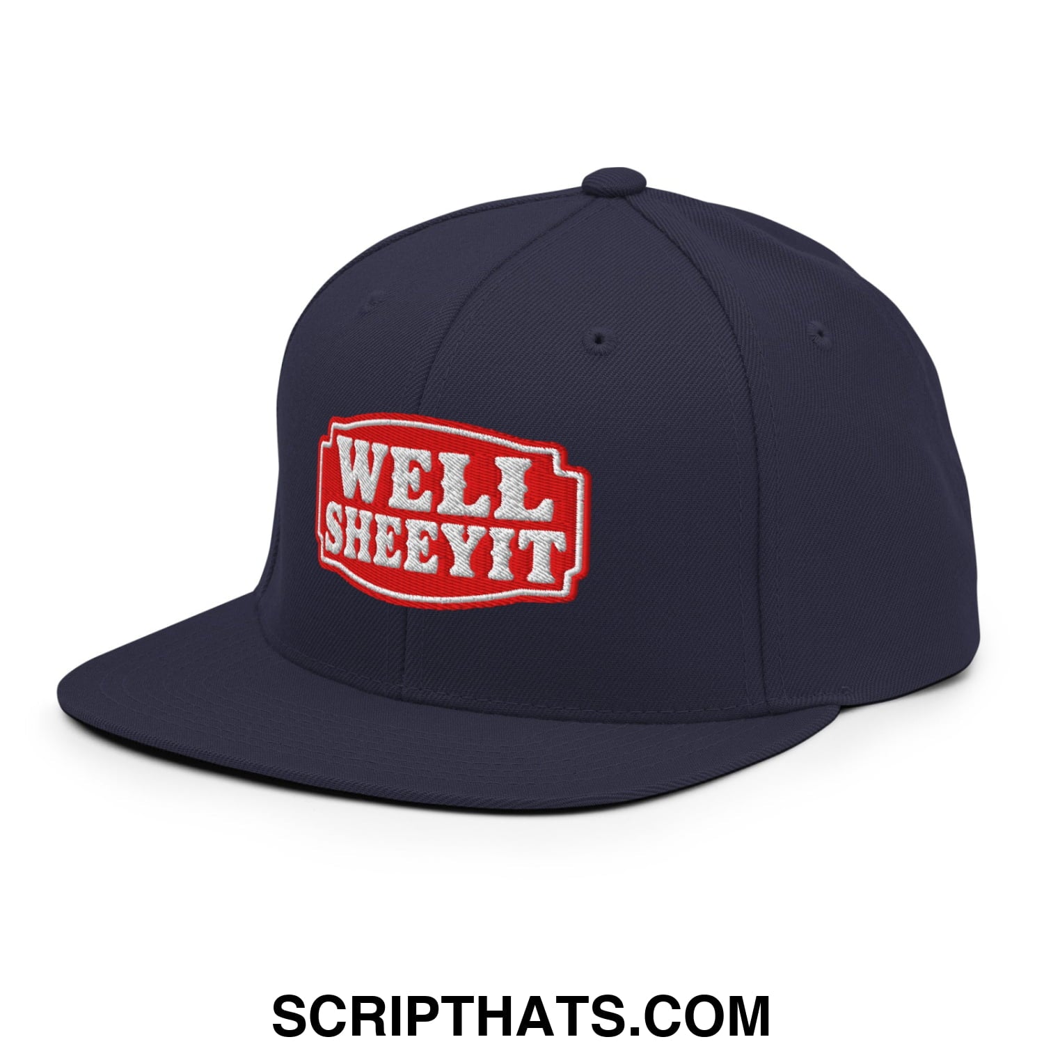 Well Sheeyit Embroidered Flat Bill Brim Snapback Hat Navy