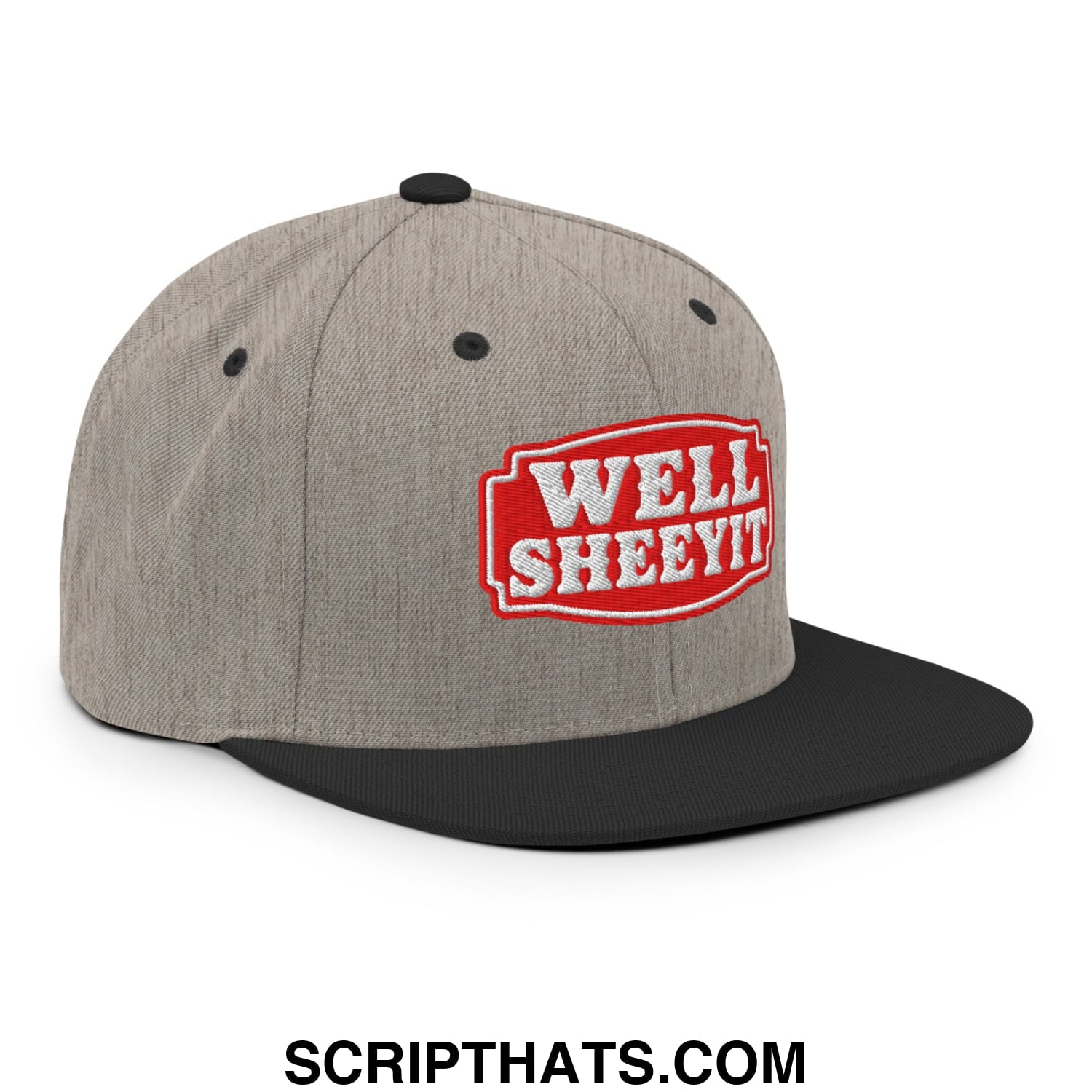 Well Sheeyit Embroidered Flat Bill Brim Snapback Hat Heather Black
