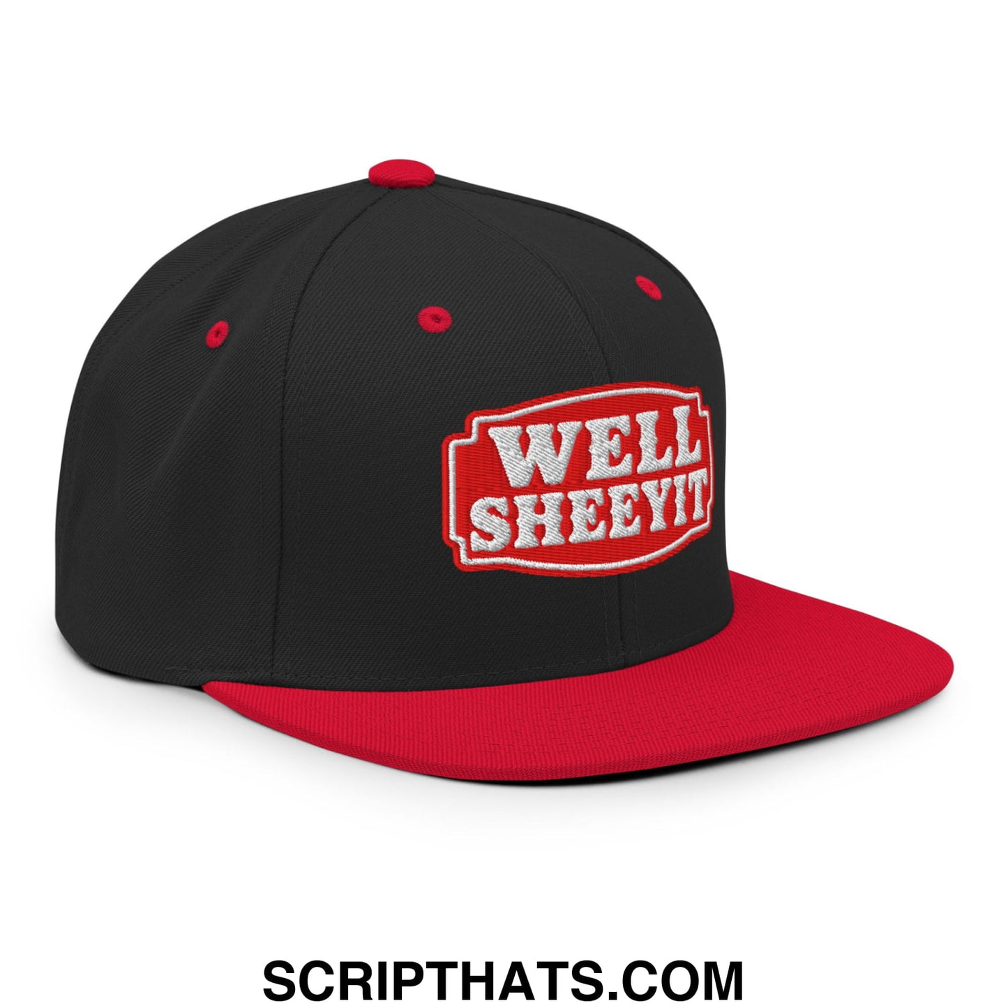 Well Sheeyit Embroidered Flat Bill Brim Snapback Hat Black Red