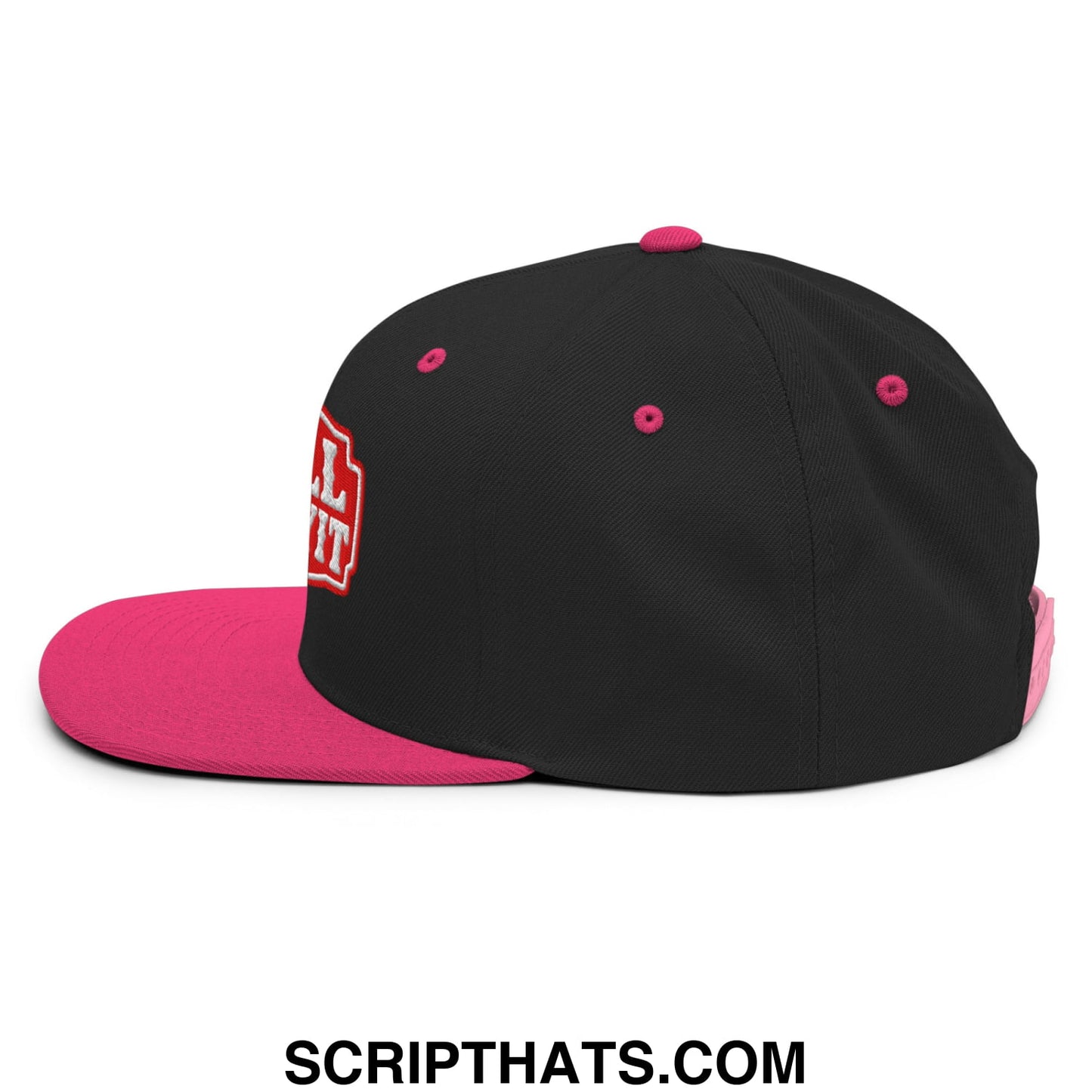 Well Sheeyit Embroidered Flat Bill Brim Snapback Hat Black Neon Pink
