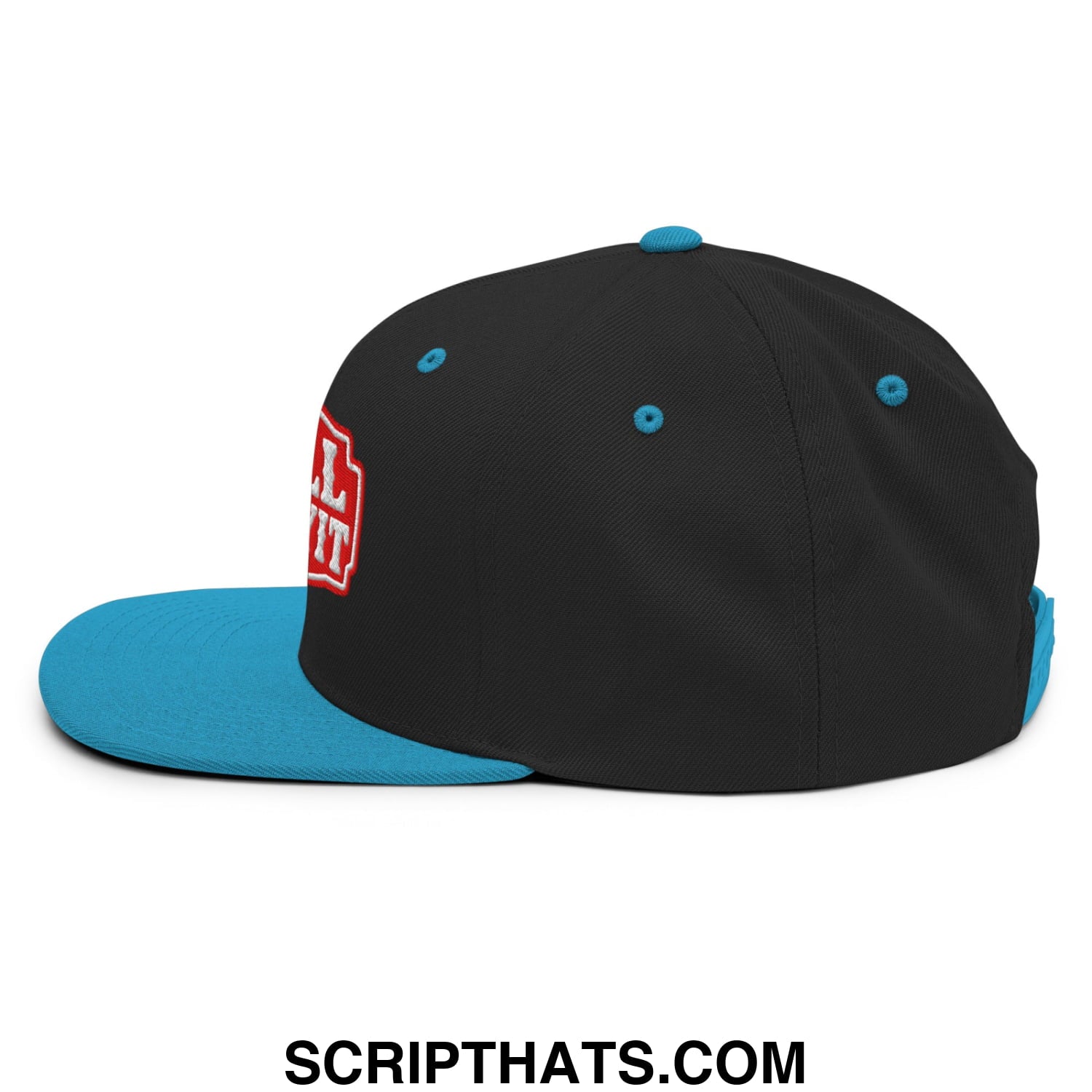 Well Sheeyit Embroidered Flat Bill Brim Snapback Hat Black Teal