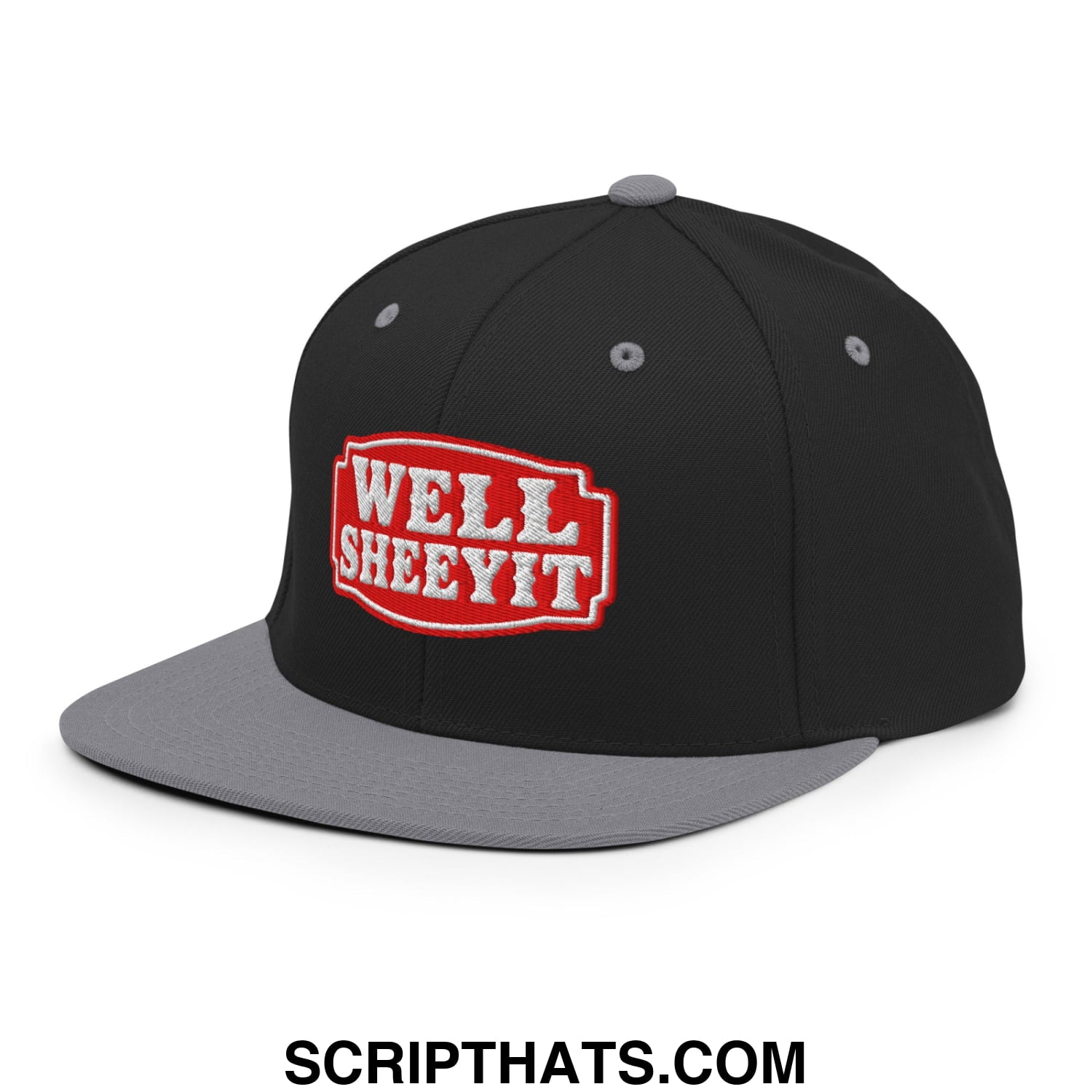 Well Sheeyit Embroidered Flat Bill Brim Snapback Hat Black Silver