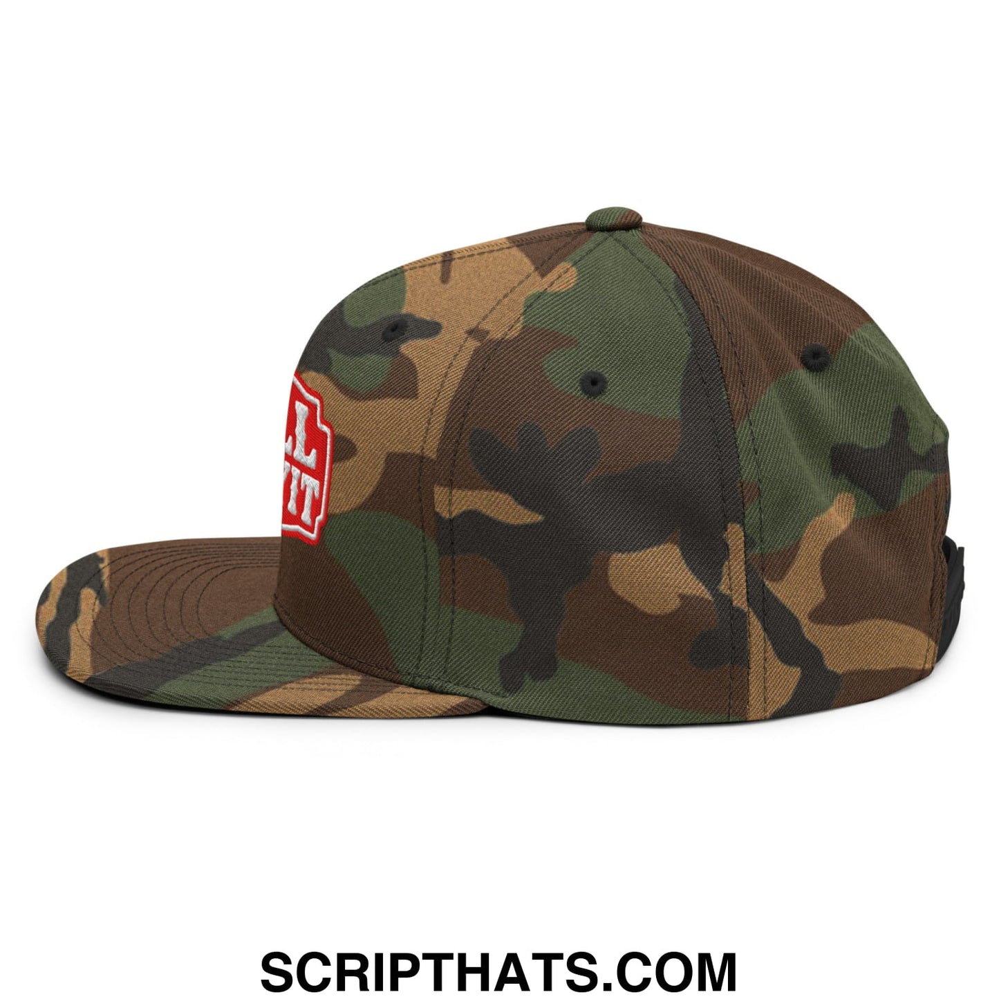 Well Sheeyit Embroidered Flat Bill Brim Snapback Hat Green Camo