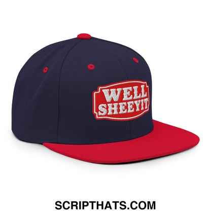 Well Sheeyit Embroidered Flat Bill Brim Snapback Hat Navy Red
