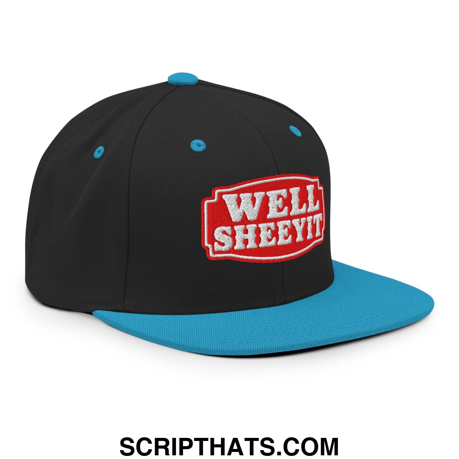Well Sheeyit Embroidered Flat Bill Brim Snapback Hat Black Teal