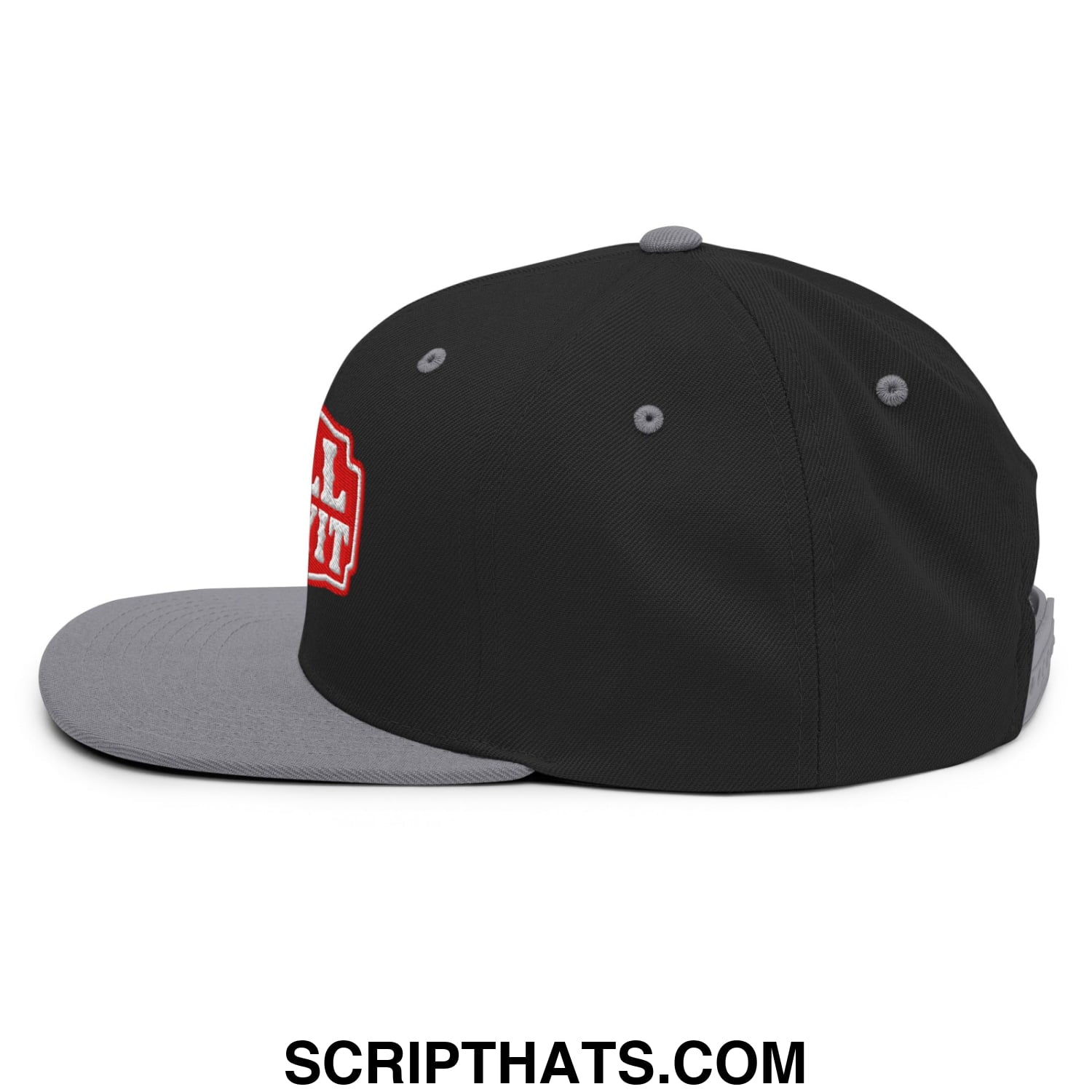 Well Sheeyit Embroidered Flat Bill Brim Snapback Hat Black Silver
