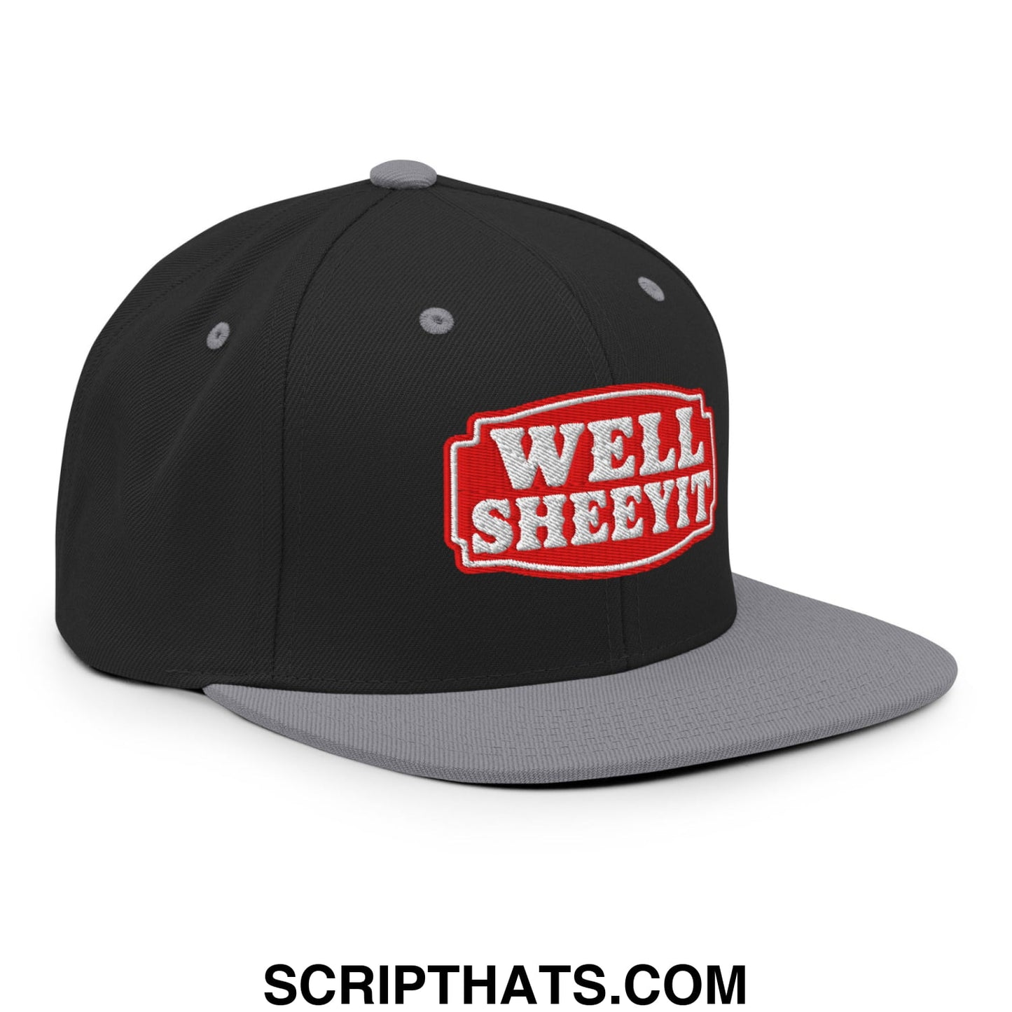 Well Sheeyit Embroidered Flat Bill Brim Snapback Hat Black Silver