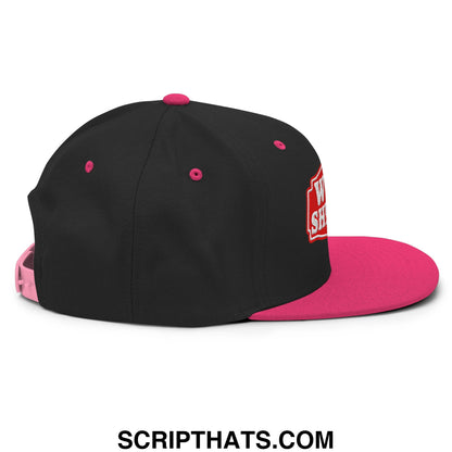 Well Sheeyit Embroidered Flat Bill Brim Snapback Hat Black Neon Pink