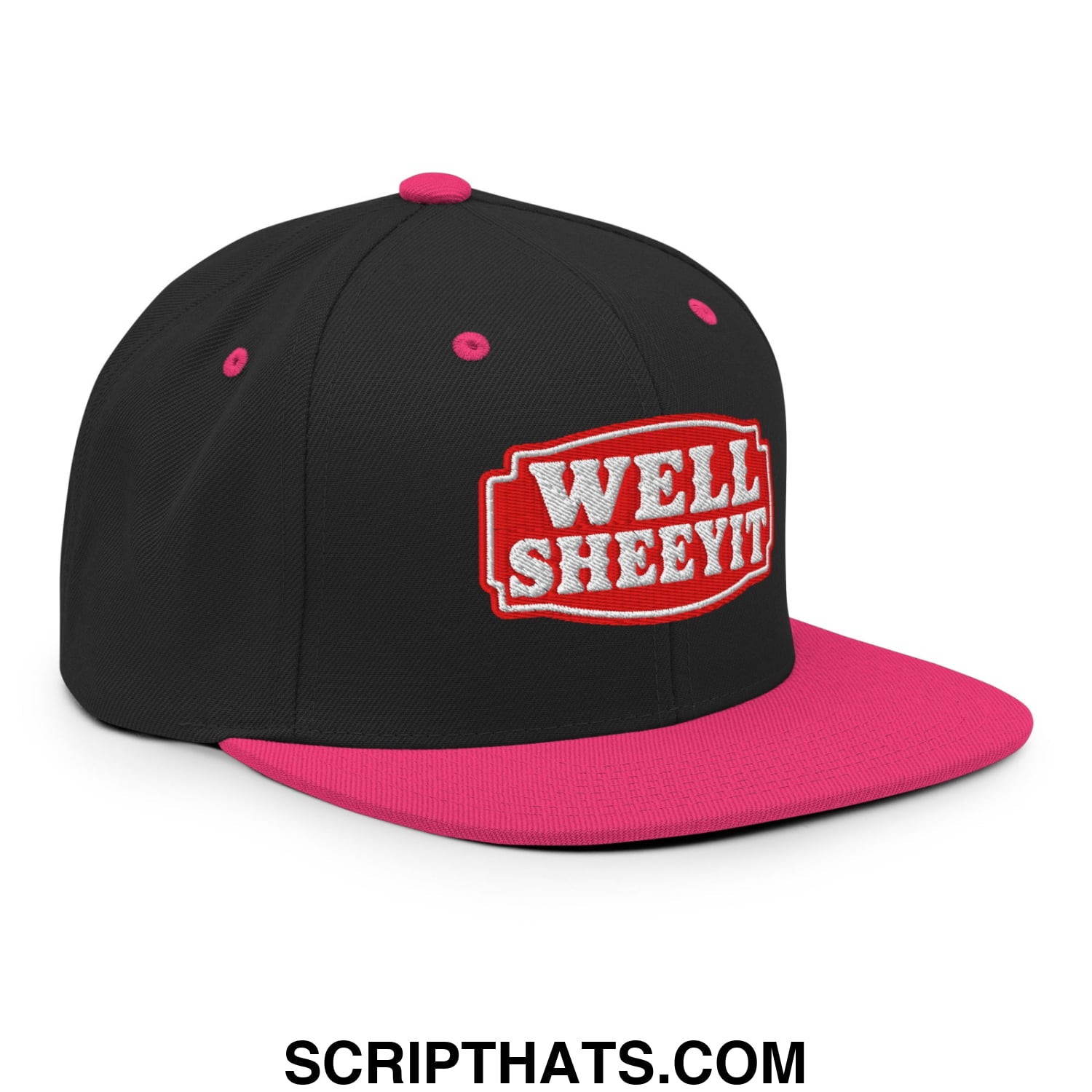 Well Sheeyit Embroidered Flat Bill Brim Snapback Hat Black Neon Pink