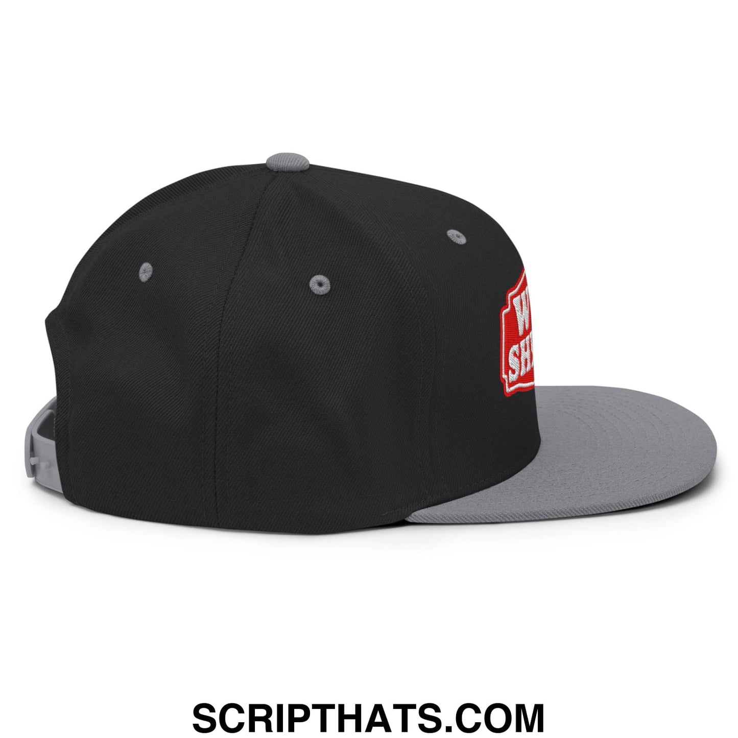 Well Sheeyit Embroidered Flat Bill Brim Snapback Hat Black Silver