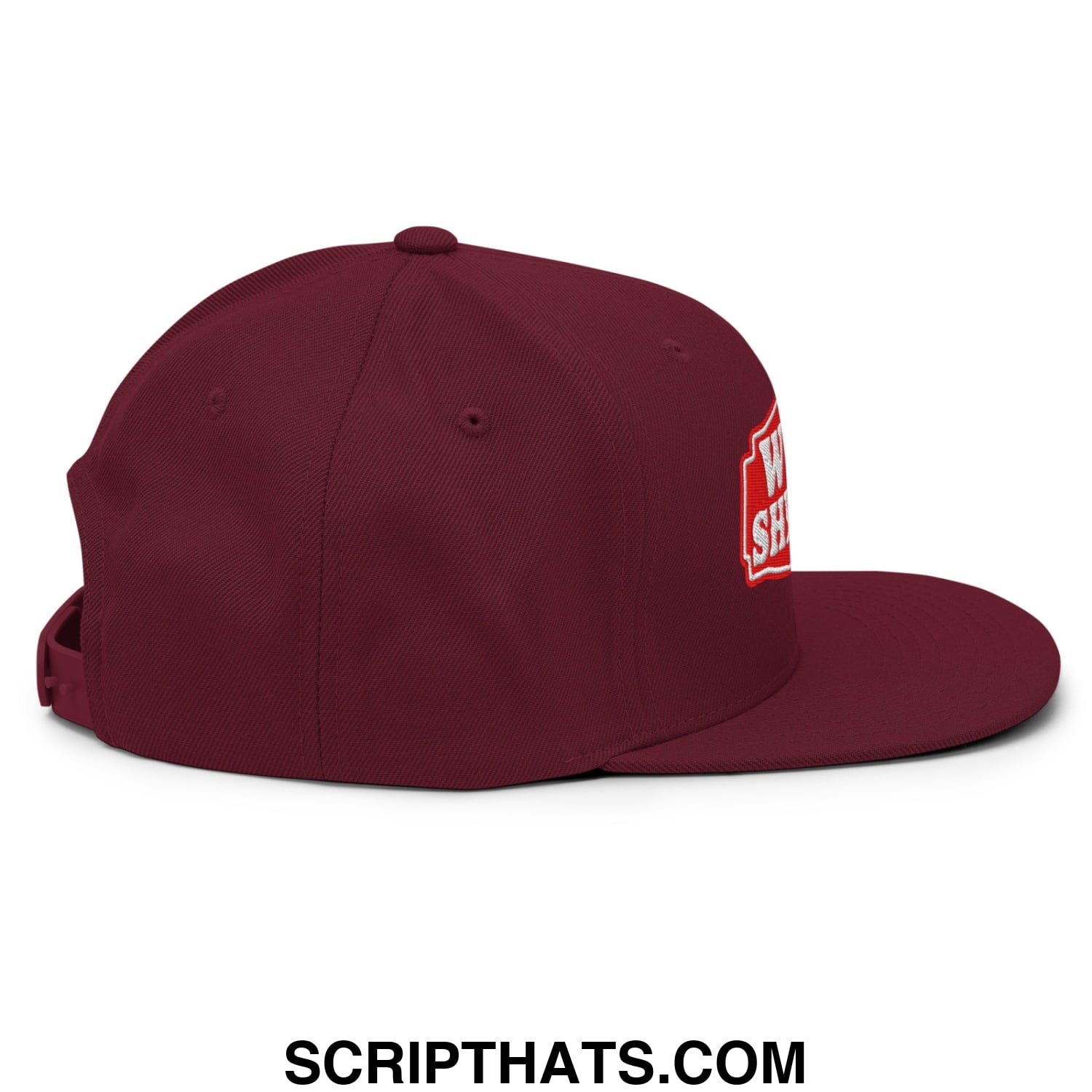 Well Sheeyit Embroidered Flat Bill Brim Snapback Hat Maroon