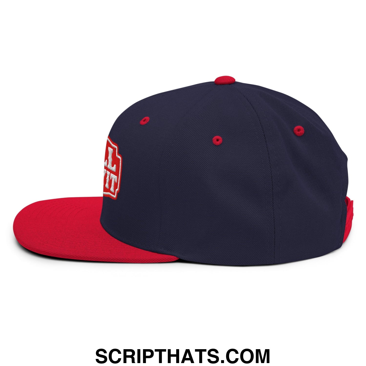 Well Sheeyit Embroidered Flat Bill Brim Snapback Hat Navy Red