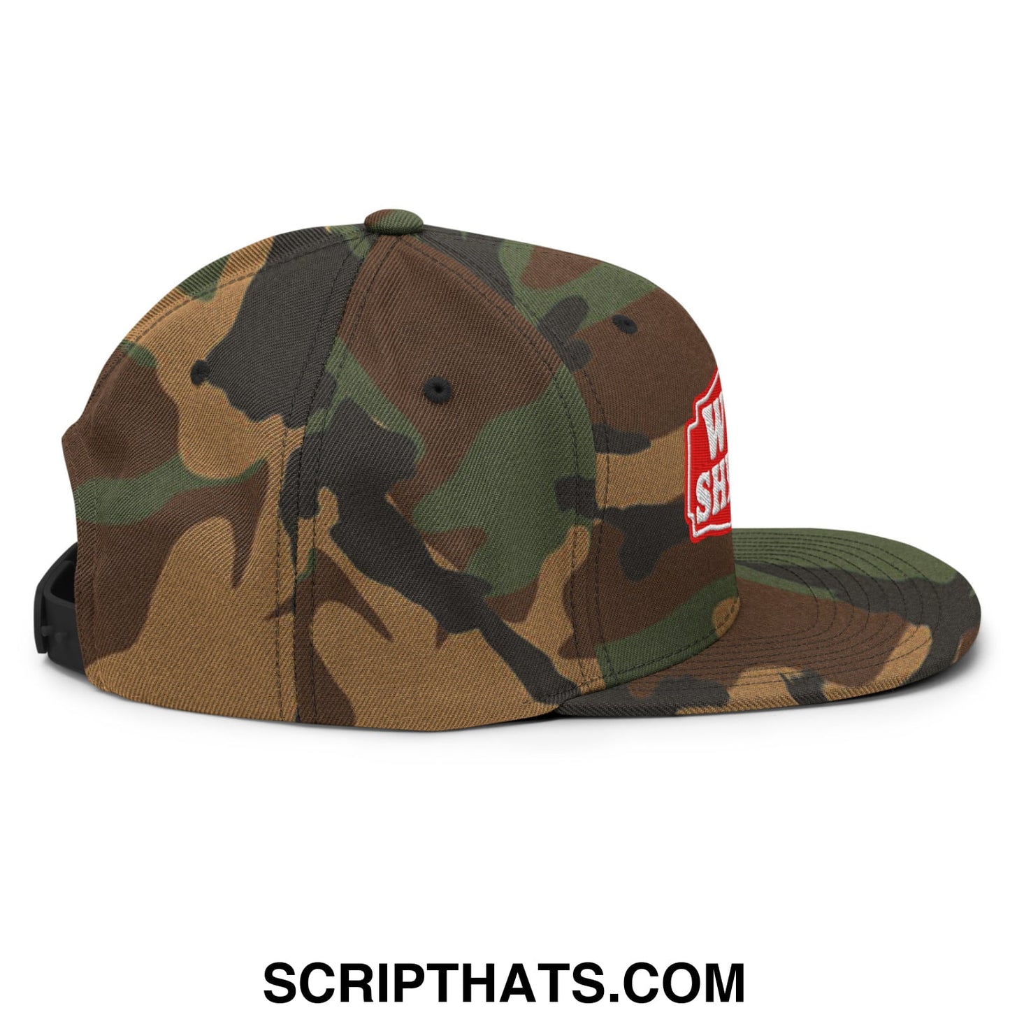 Well Sheeyit Embroidered Flat Bill Brim Snapback Hat Green Camo