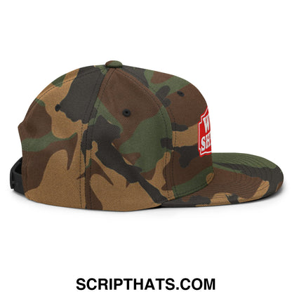 Well Sheeyit Embroidered Flat Bill Brim Snapback Hat Green Camo