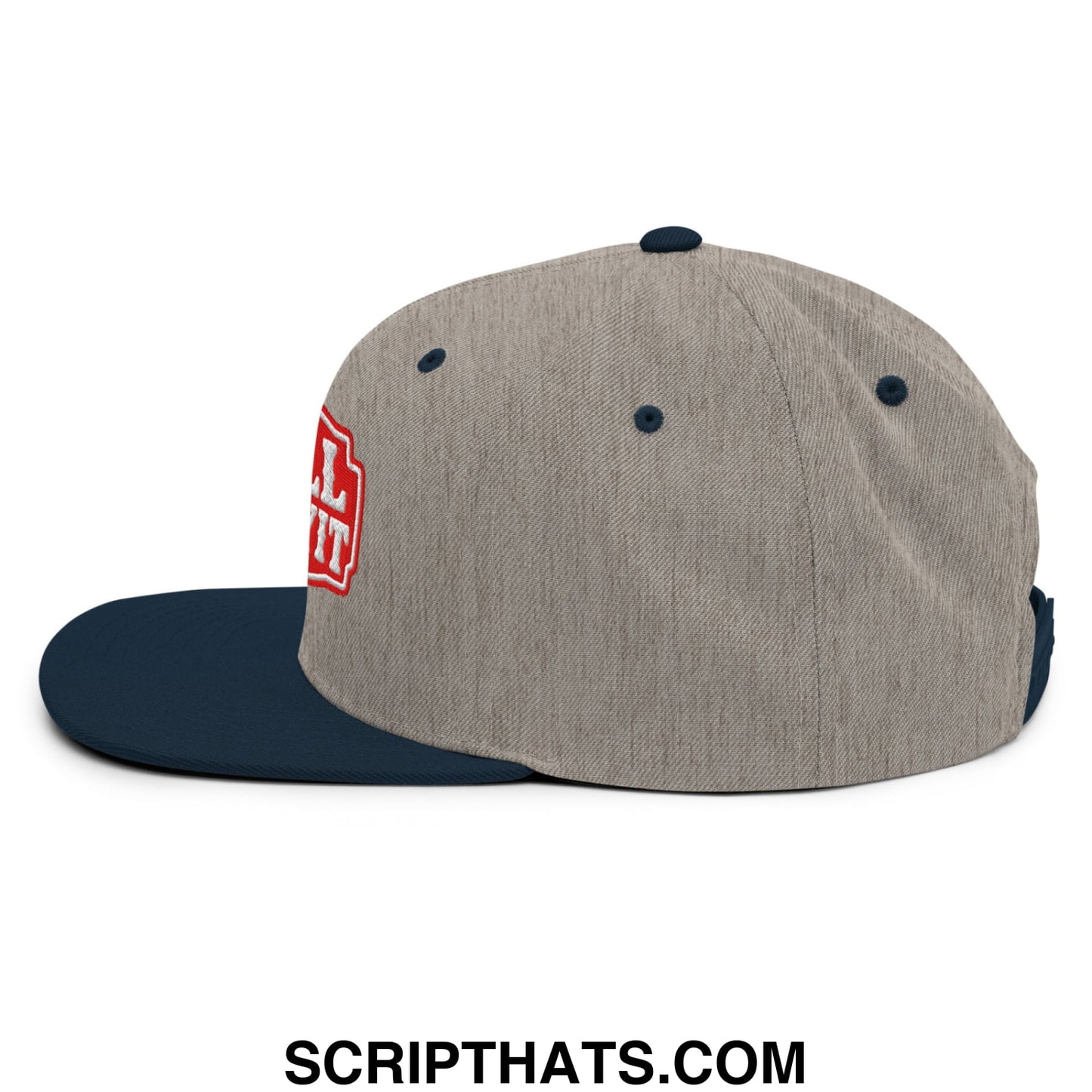 Well Sheeyit Embroidered Flat Bill Brim Snapback Hat Heather Grey Navy
