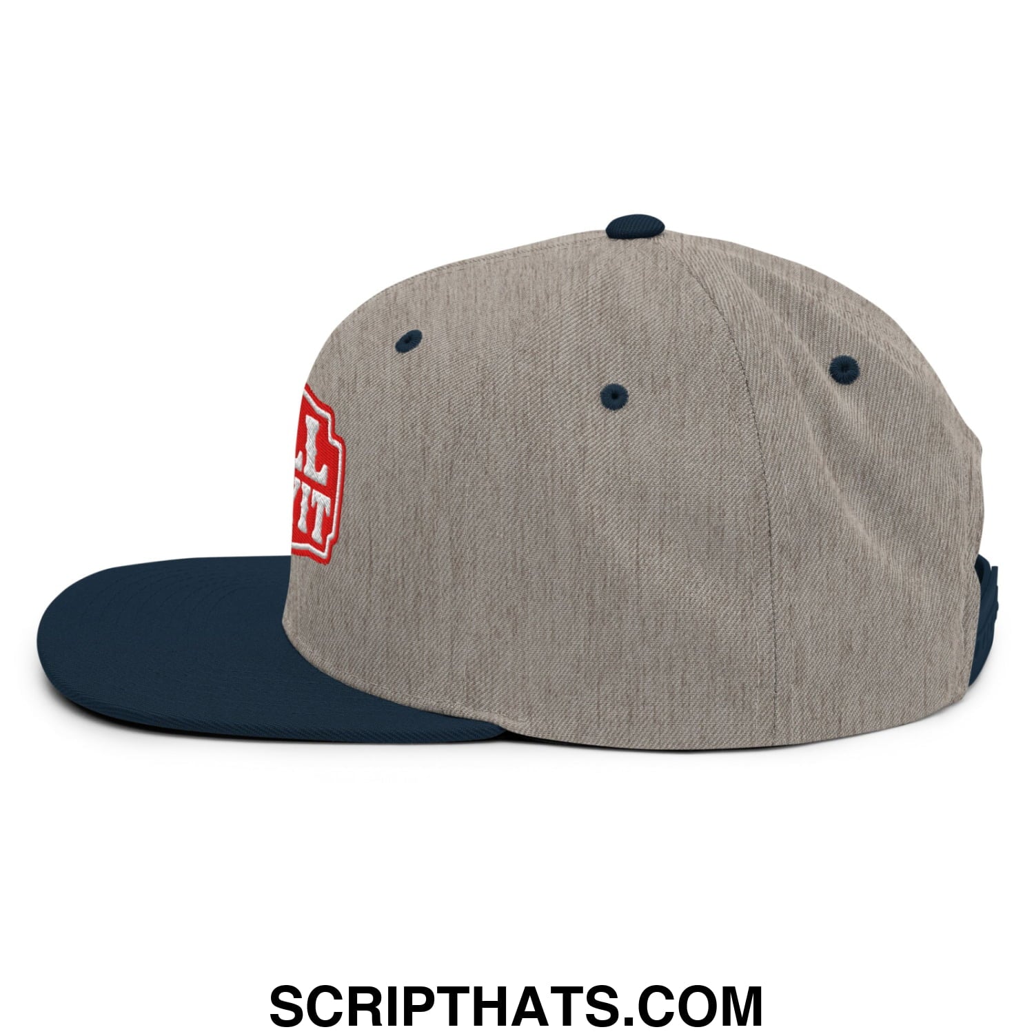 Well Sheeyit Embroidered Flat Bill Brim Snapback Hat Heather Grey Navy