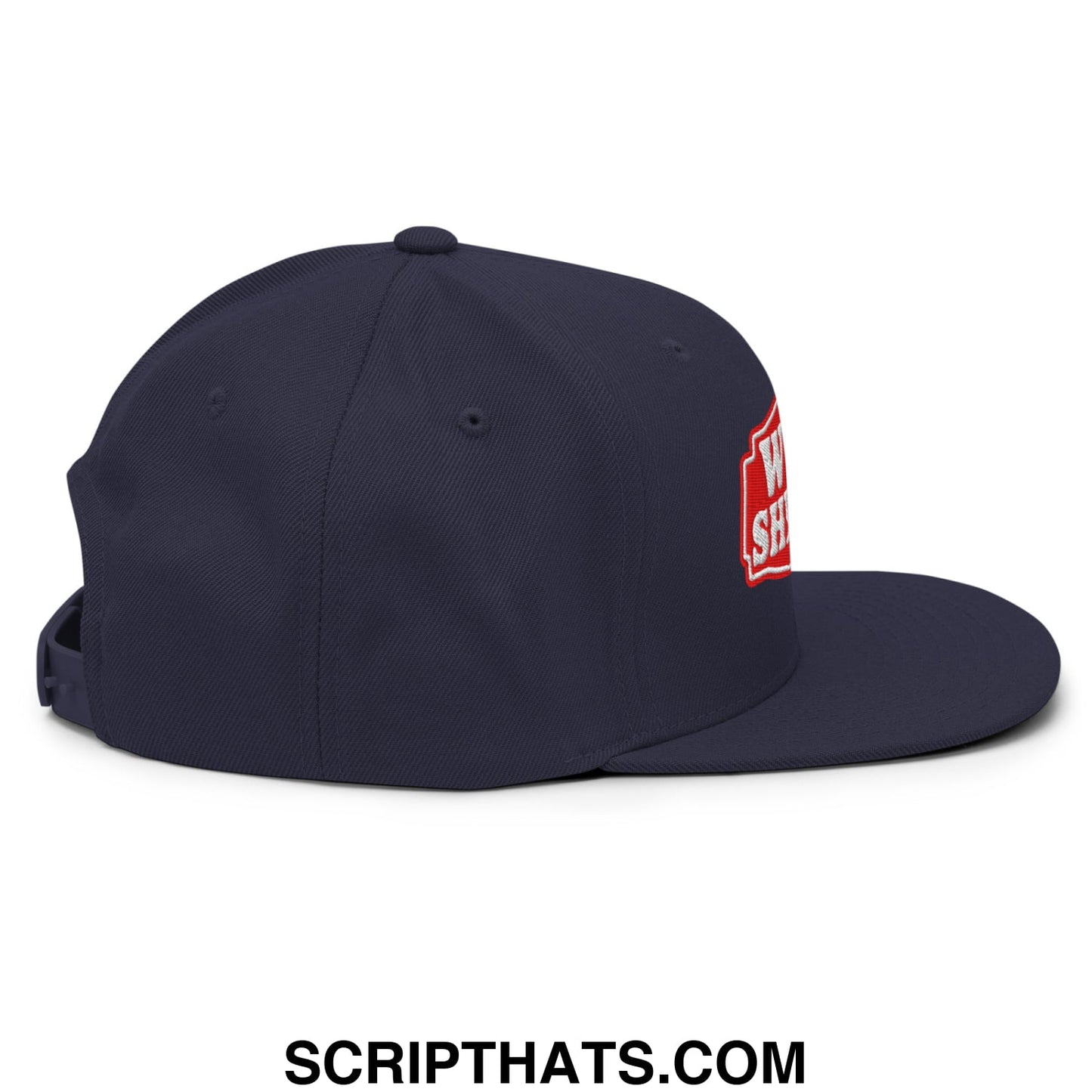 Well Sheeyit Embroidered Flat Bill Brim Snapback Hat Navy