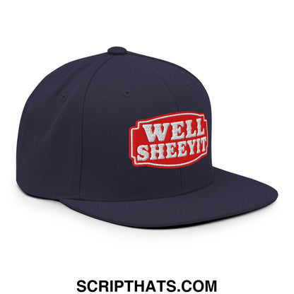 Well Sheeyit Embroidered Flat Bill Brim Snapback Hat Navy