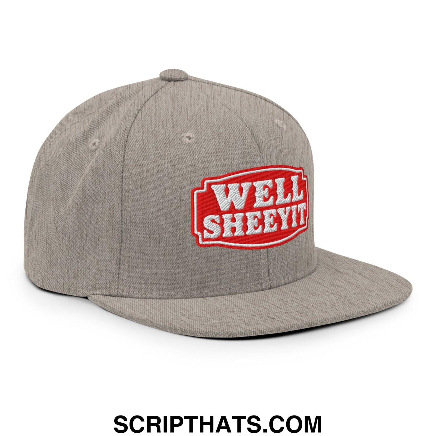 Well Sheeyit Embroidered Flat Bill Brim Snapback Hat Heather Grey