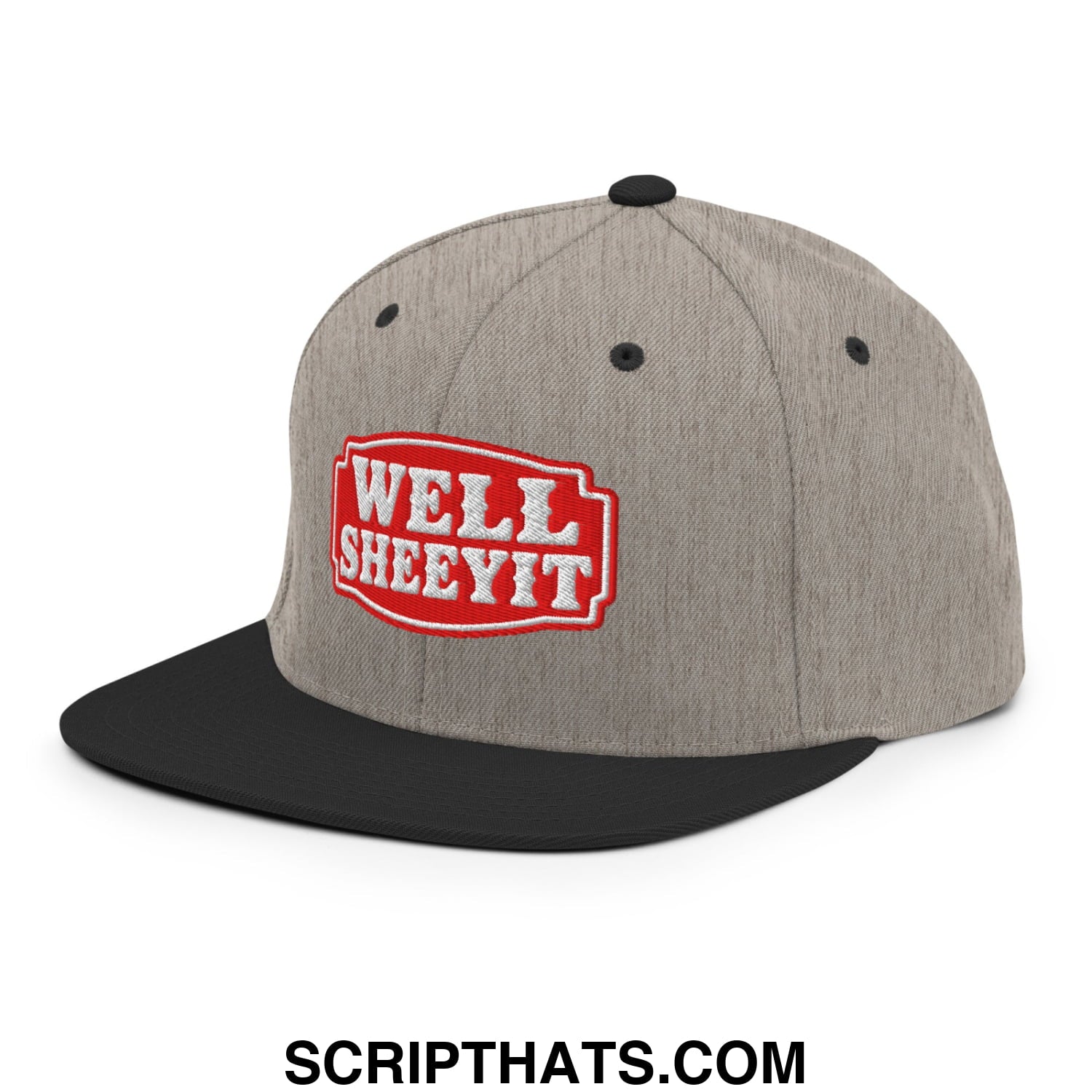 Well Sheeyit Embroidered Flat Bill Brim Snapback Hat Heather Black