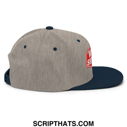 Well Sheeyit Embroidered Flat Bill Brim Snapback Hat Heather Grey Navy