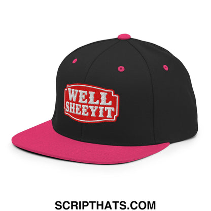 Well Sheeyit Embroidered Flat Bill Brim Snapback Hat Black Neon Pink