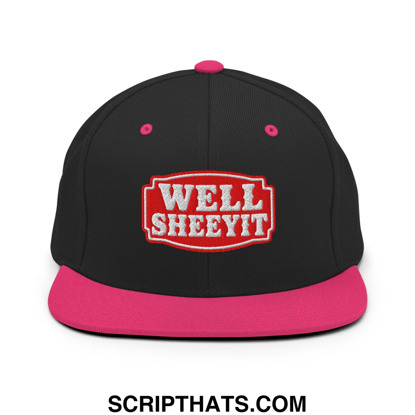 Well Sheeyit Embroidered Flat Bill Brim Snapback Hat Black Neon Pink