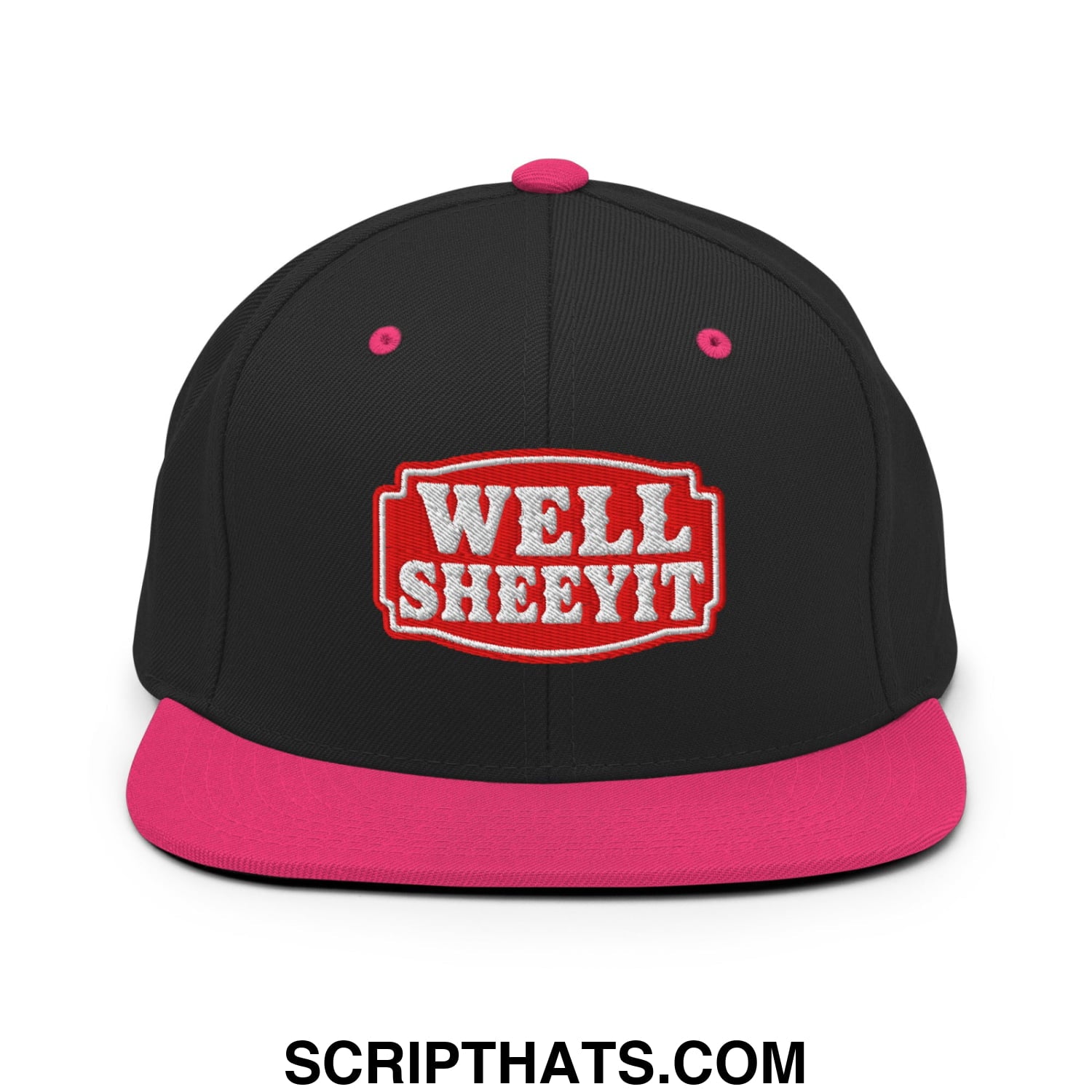 Well Sheeyit Embroidered Flat Bill Brim Snapback Hat Black Neon Pink