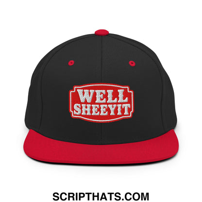 Well Sheeyit Embroidered Flat Bill Brim Snapback Hat Black Red