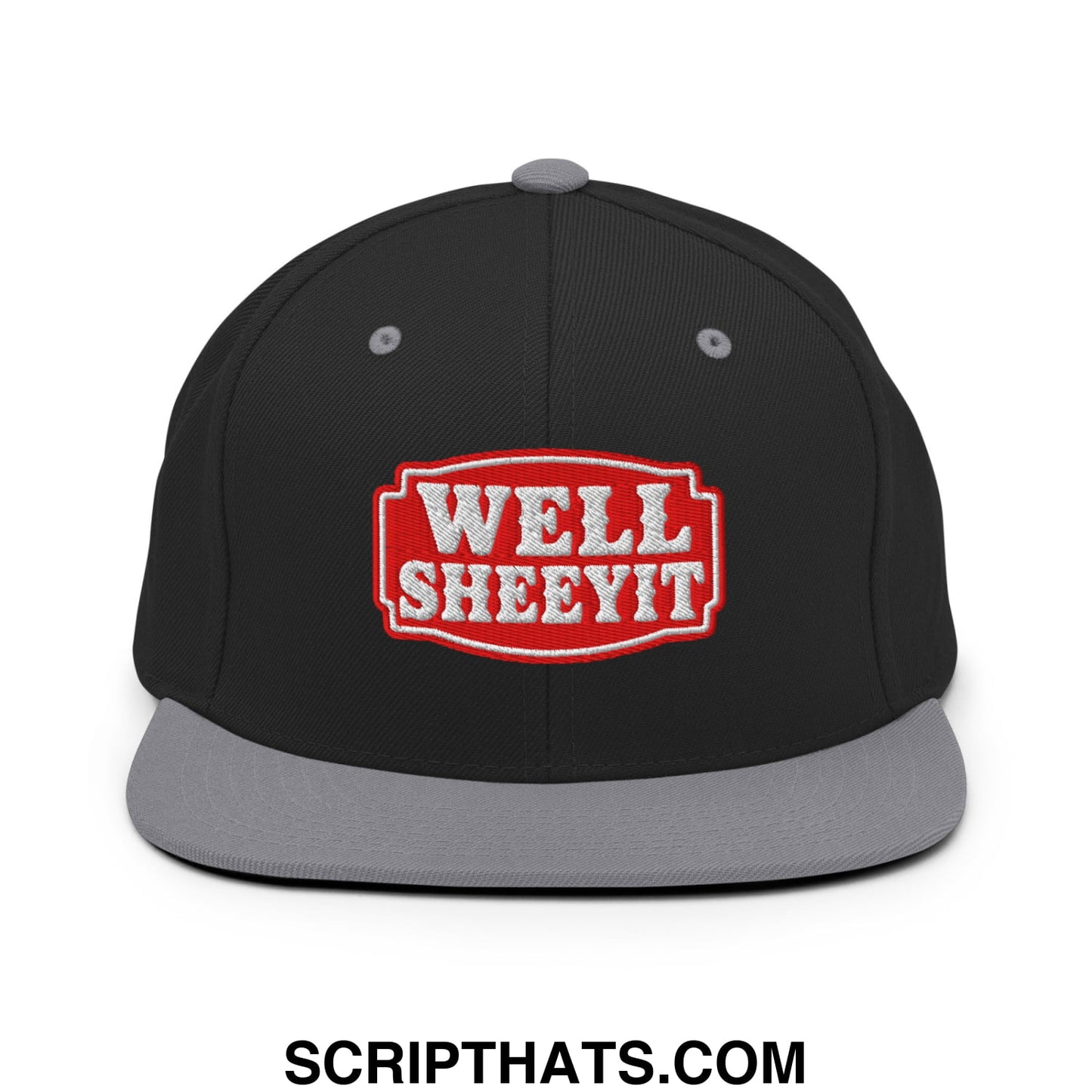 Well Sheeyit Embroidered Flat Bill Brim Snapback Hat Black Silver