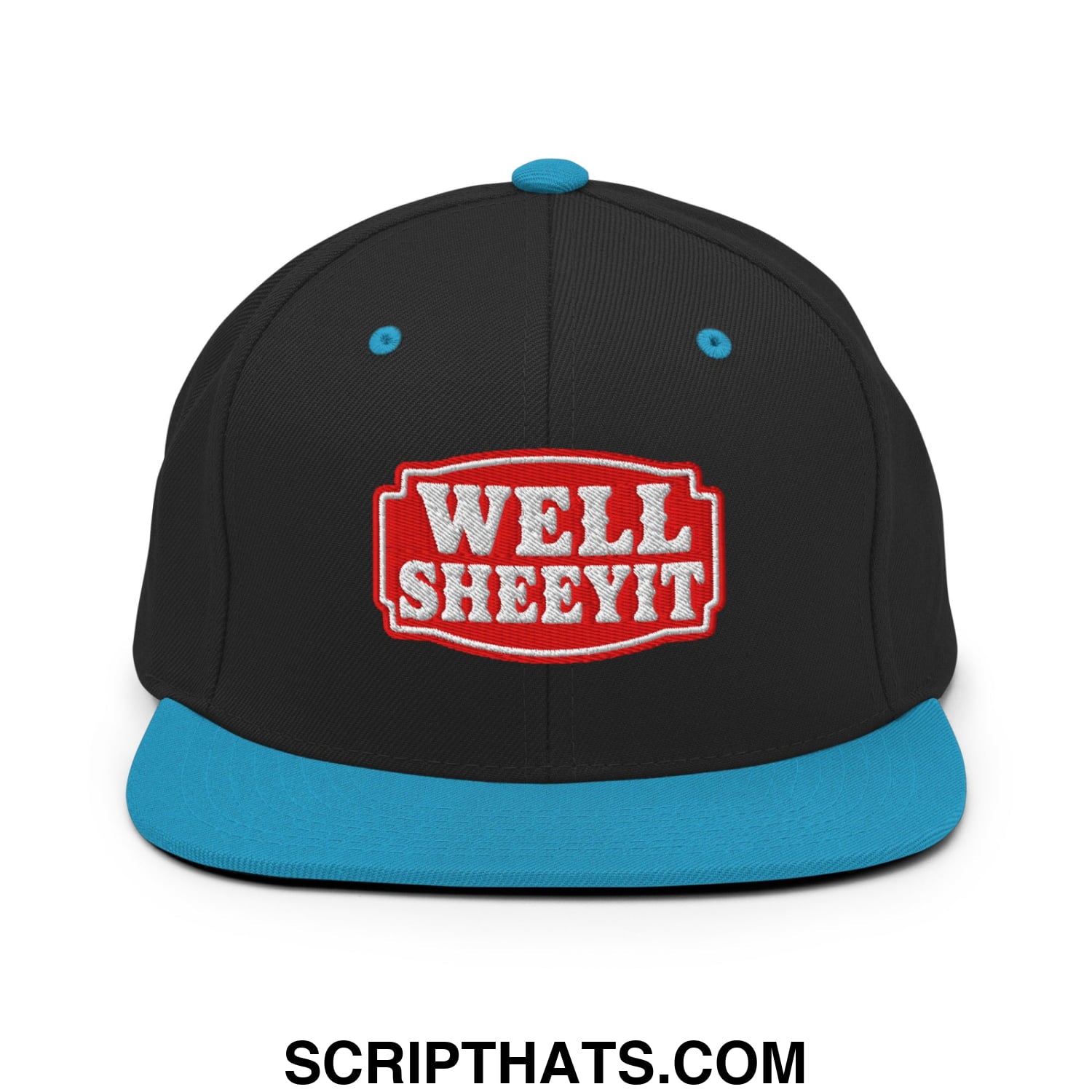 Well Sheeyit Embroidered Flat Bill Brim Snapback Hat Black Teal