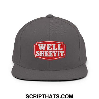 Well Sheeyit Embroidered Flat Bill Brim Snapback Hat Dark Grey