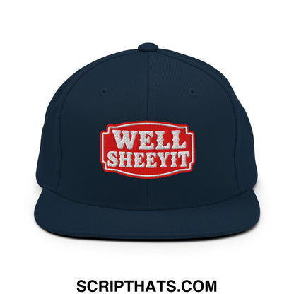 Well Sheeyit Embroidered Flat Bill Brim Snapback Hat Dark Navy