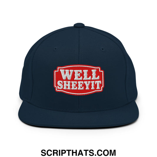 Well Sheeyit Embroidered Flat Bill Brim Snapback Hat Dark Navy
