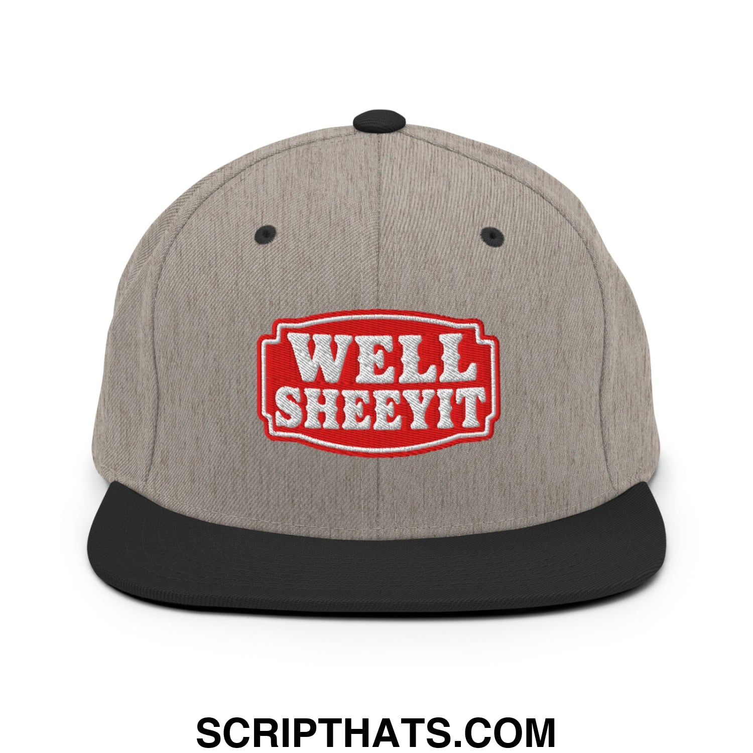 Well Sheeyit Embroidered Flat Bill Brim Snapback Hat Heather Black