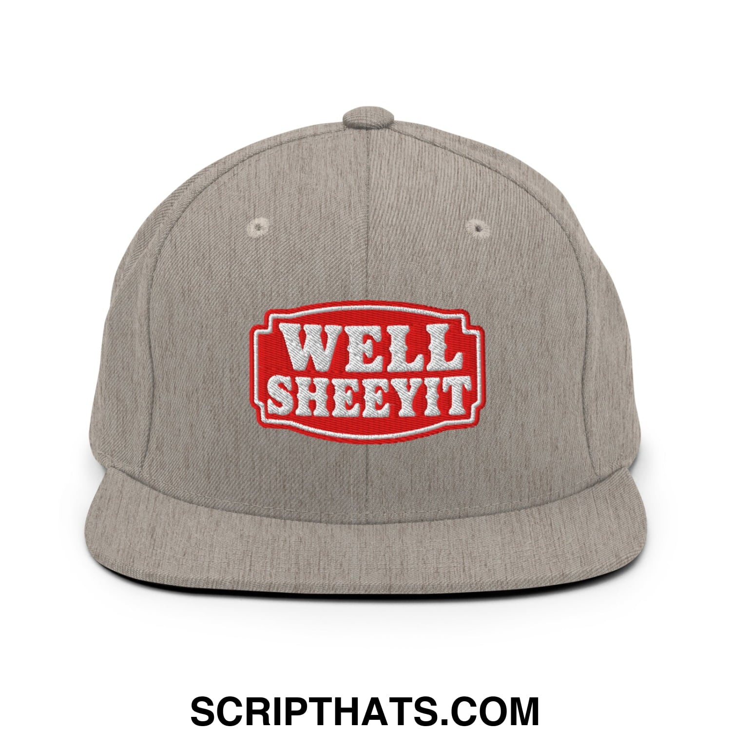 Well Sheeyit Embroidered Flat Bill Brim Snapback Hat Heather Grey