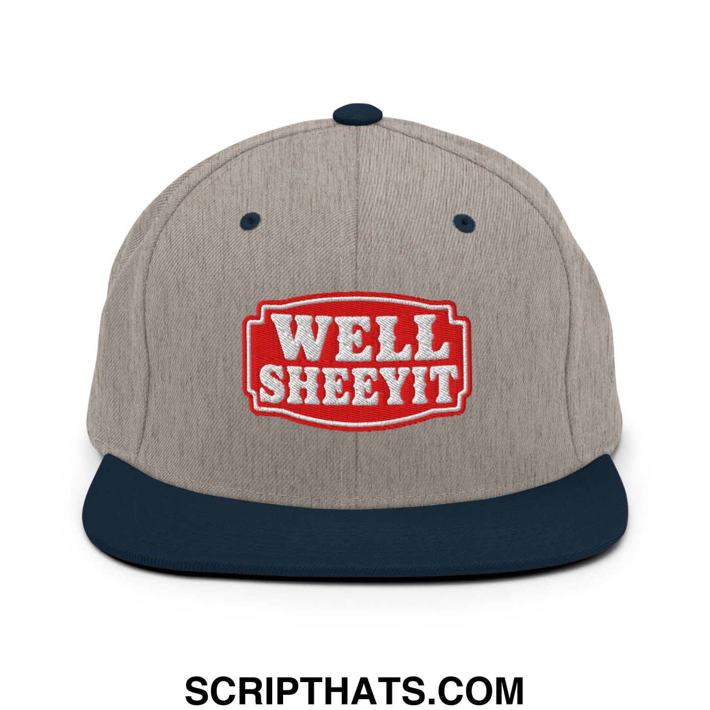 Well Sheeyit Embroidered Flat Bill Brim Snapback Hat Heather Grey Navy