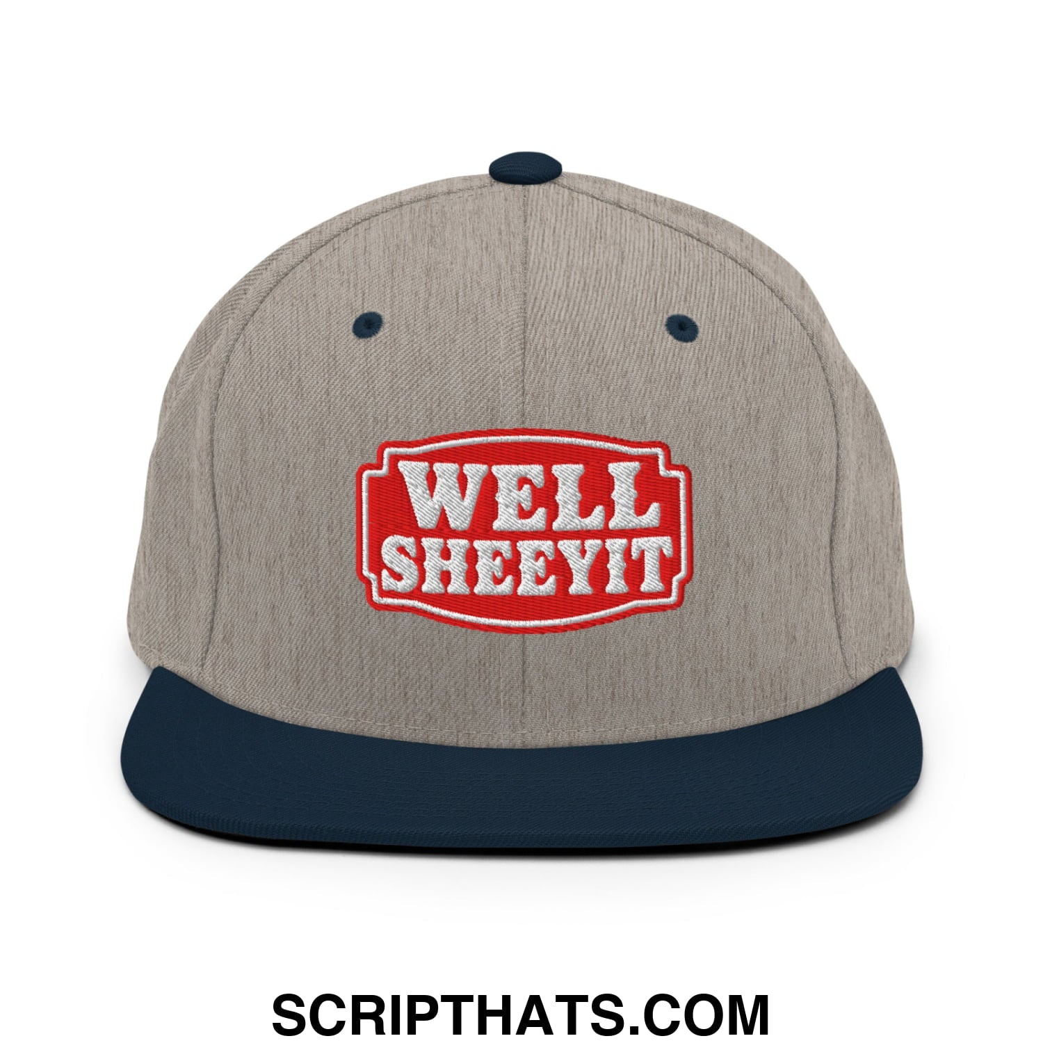 Well Sheeyit Embroidered Flat Bill Brim Snapback Hat Heather Grey Navy