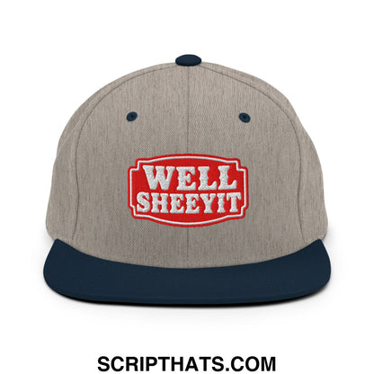 Well Sheeyit Embroidered Flat Bill Brim Snapback Hat Heather Grey Navy