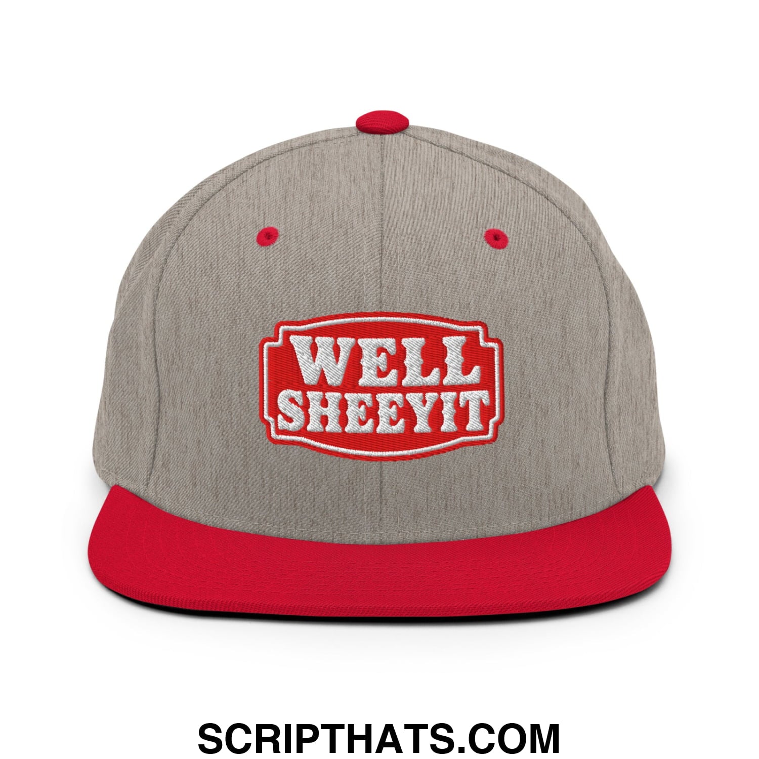 Well Sheeyit Embroidered Flat Bill Brim Snapback Hat Heather Grey Red