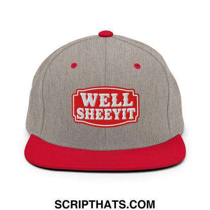 Well Sheeyit Embroidered Flat Bill Brim Snapback Hat Heather Grey Red